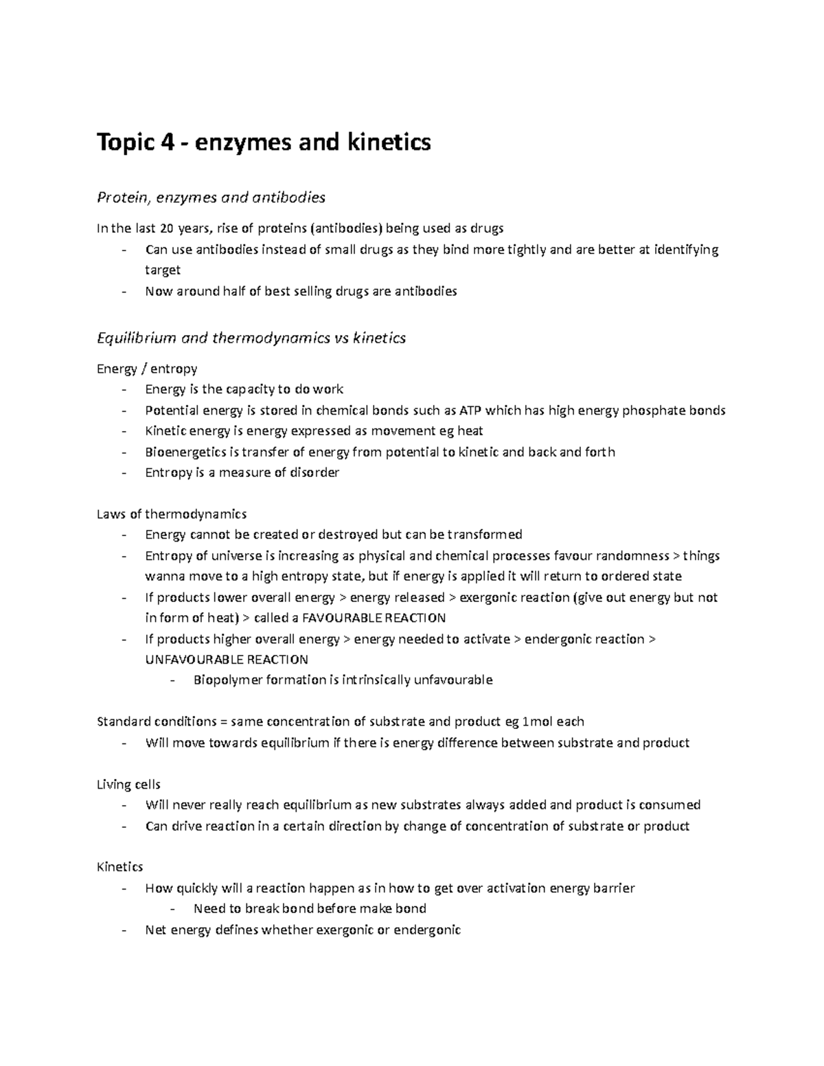 BIOL1009 topic 4 enzymes and Topic 4 enzymes and