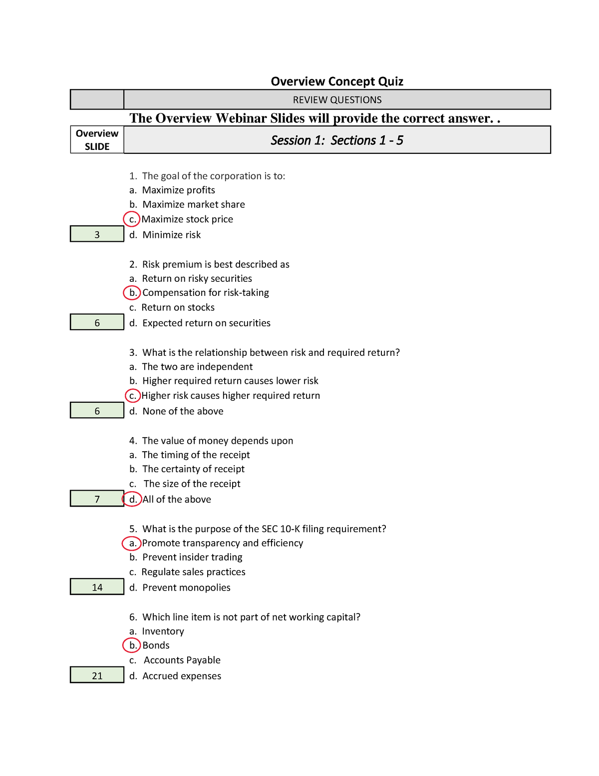 C214 Overview Concept Quiz VK3 - Overview Concept Quiz REVIEW QUESTIONS ...