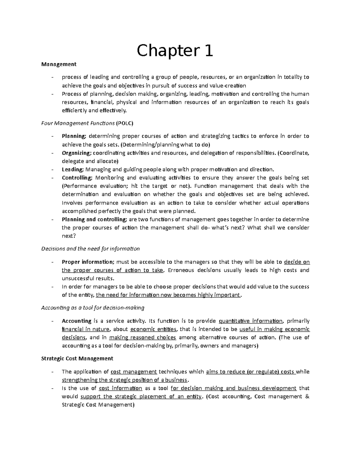 Sir Chua, SCM - Strategic Cost Management - Chapter 1 Management ...