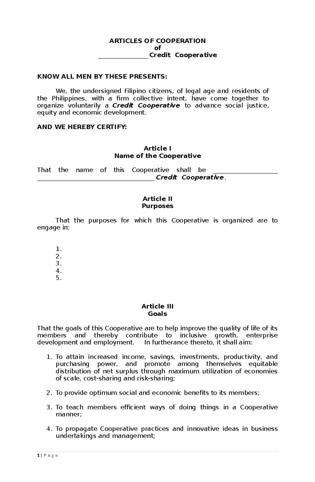 2017 Credit ACregular - Sample document - ARTICLES OF COOPERATION of ...