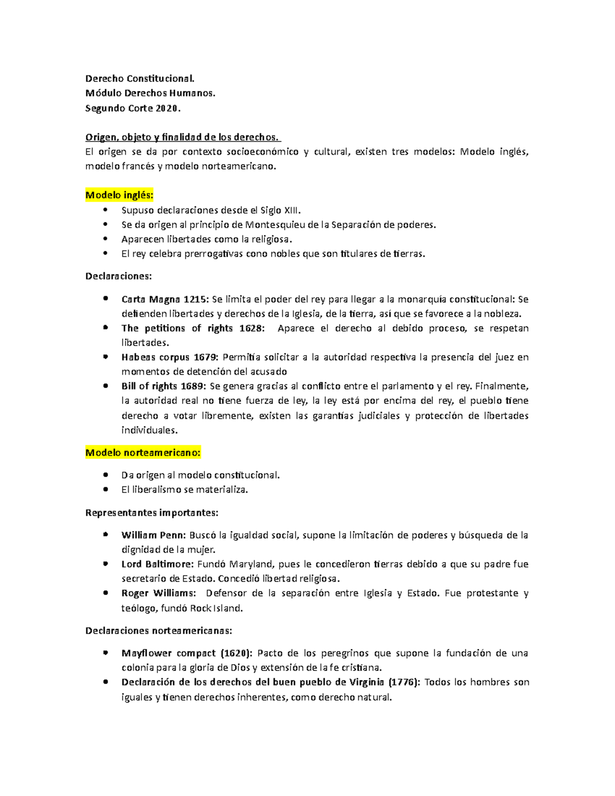 Segundo corte DDHH - Resumen de constitucional - Derecho Constitucional.  Módulo Derechos Humanos. - Studocu