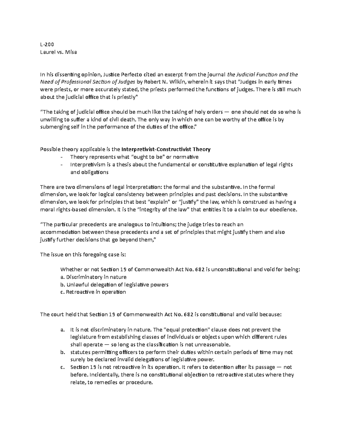 MISA - SUMMARIES - L- Laurel vs. Misa In his dissenting opinion ...