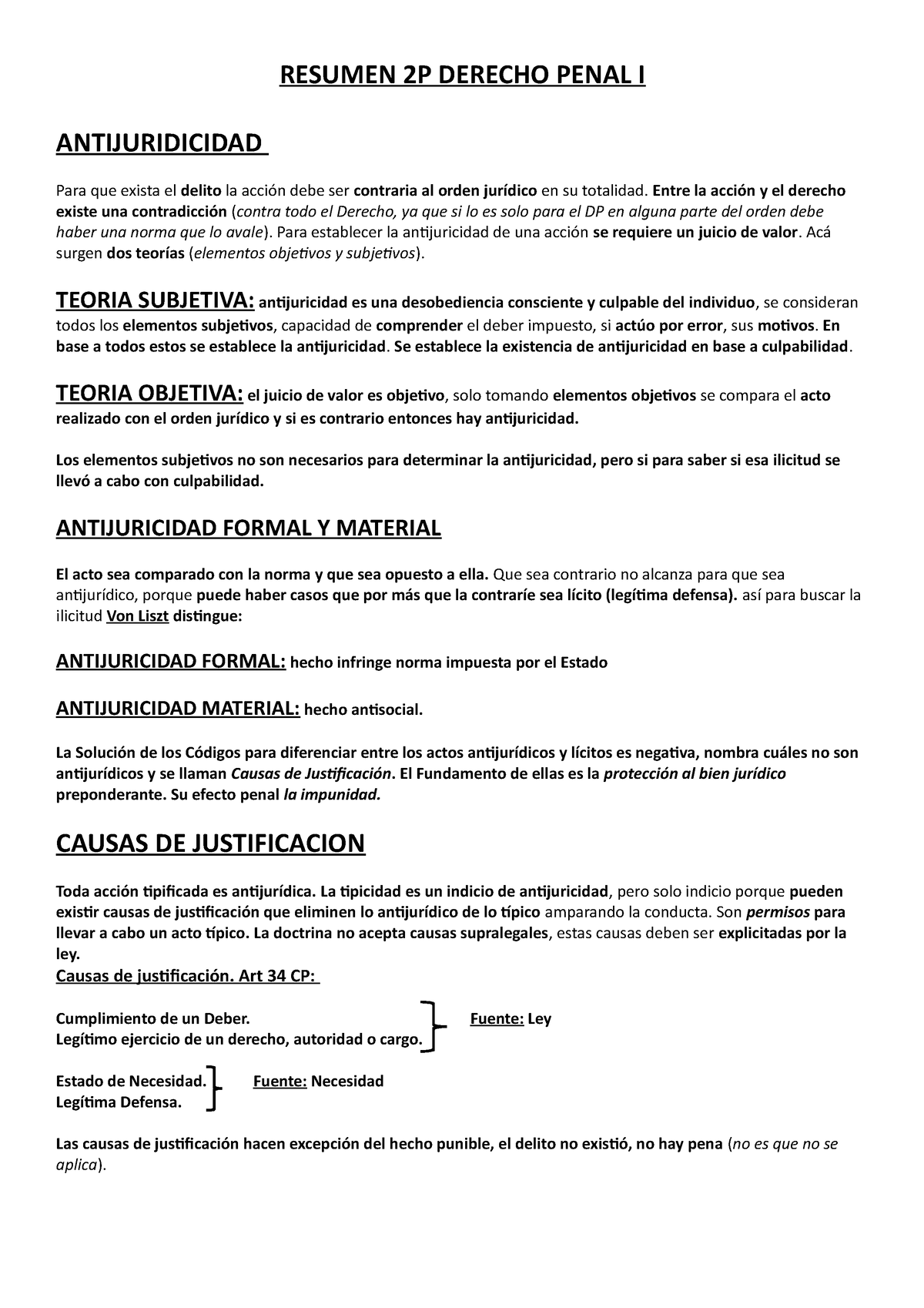 Resumen 2P Derecho Penal I - RESUMEN 2P DERECHO PENAL I ANTIJURIDICIDAD ...