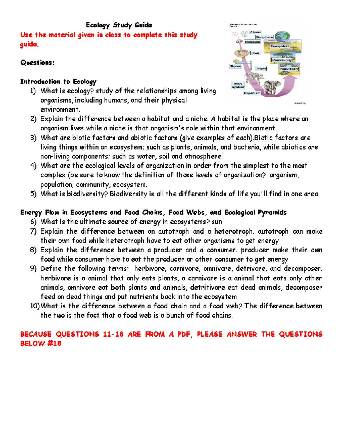 Copy of Ecology Study Guide Ecology Study Guide Use the material