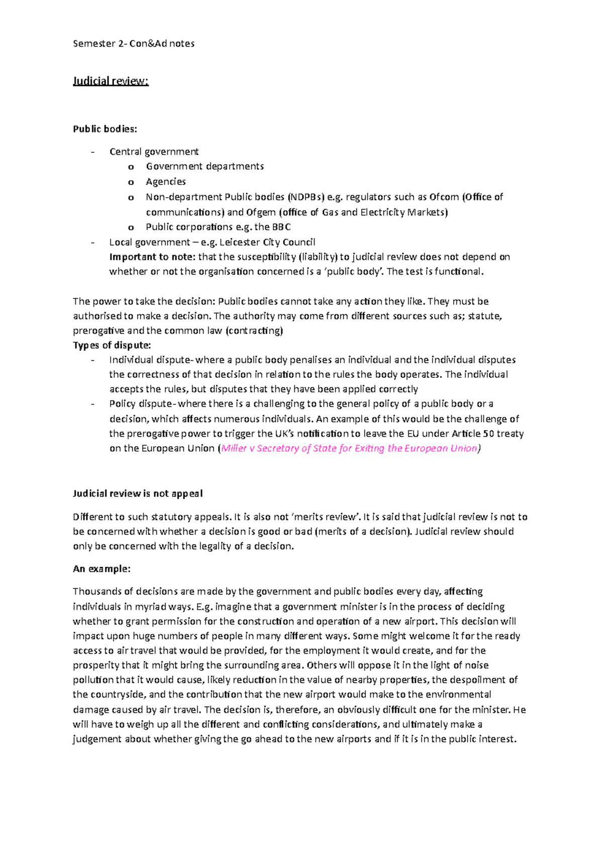 Judicial review - Semester 2- Con&Ad notes Judicial review: Public ...