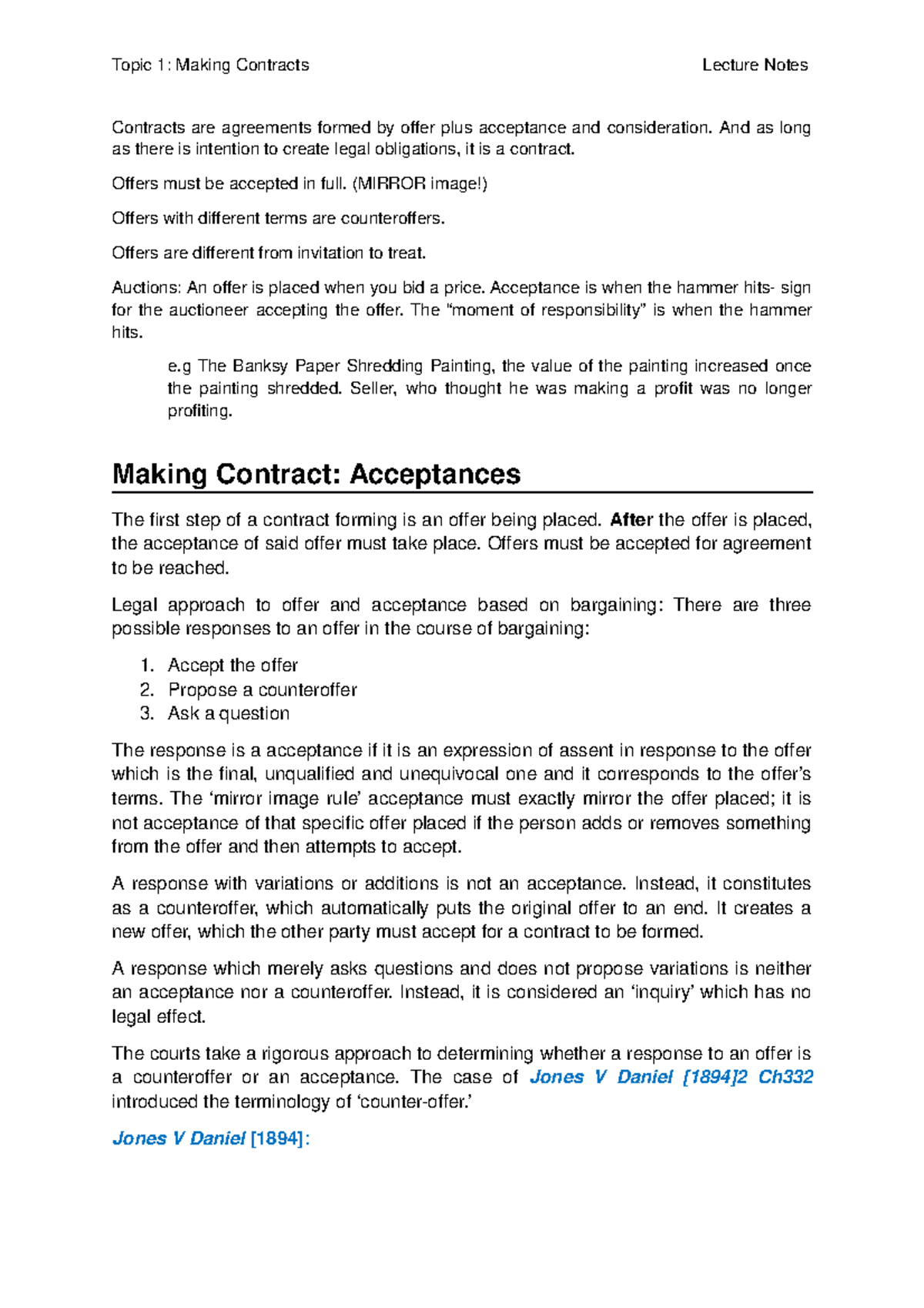 Making Contracts Topic 1 Lecture Notes - Contracts are agreements ...