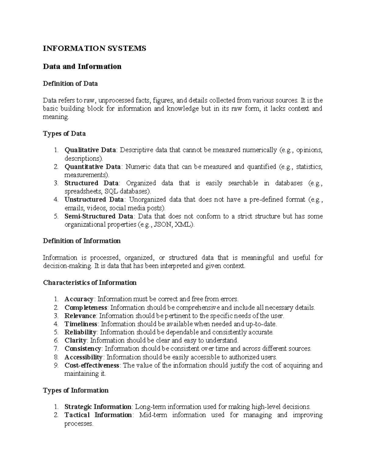 Information Systems - INFORMATION SYSTEMS Data and Information ...