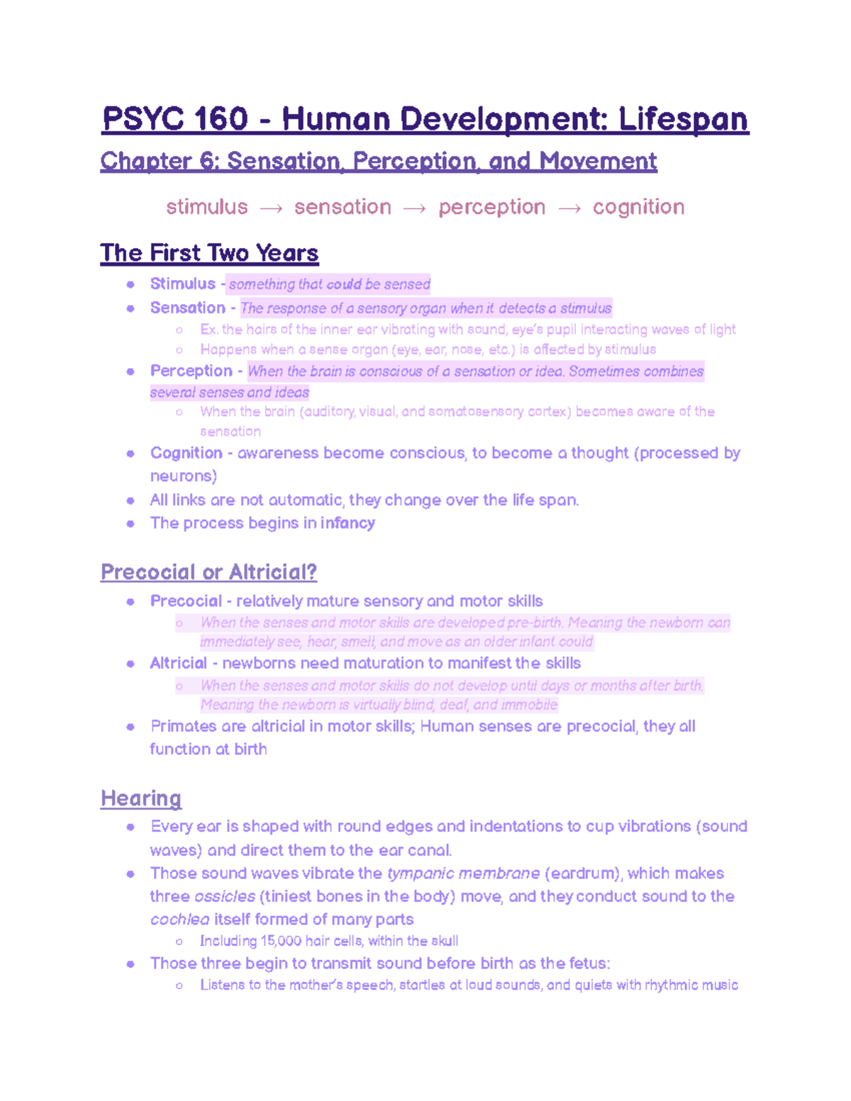 PSYC 160 - Chapter 6: Sensation Notes - PSYC 160 - Human Development ...
