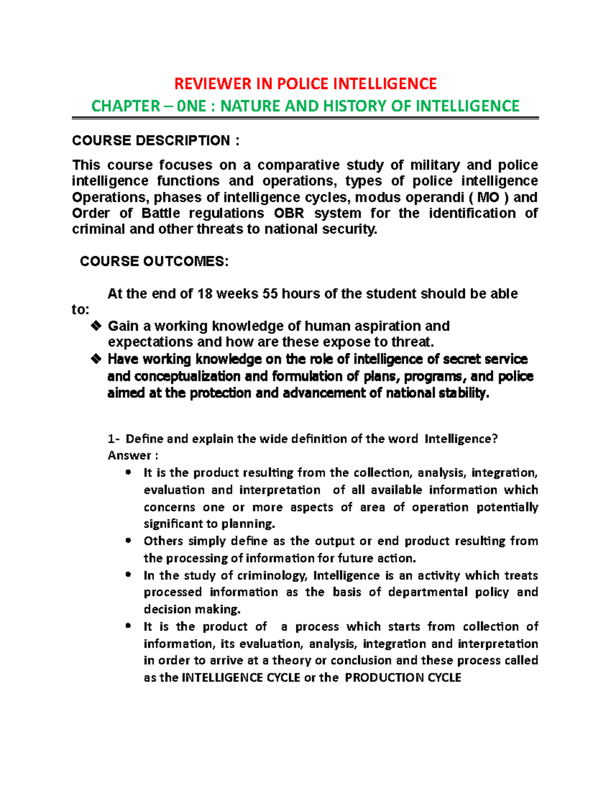 Complete Reviewer FOR Intelligence - REVIEWER IN POLICE INTELLIGENCE ...
