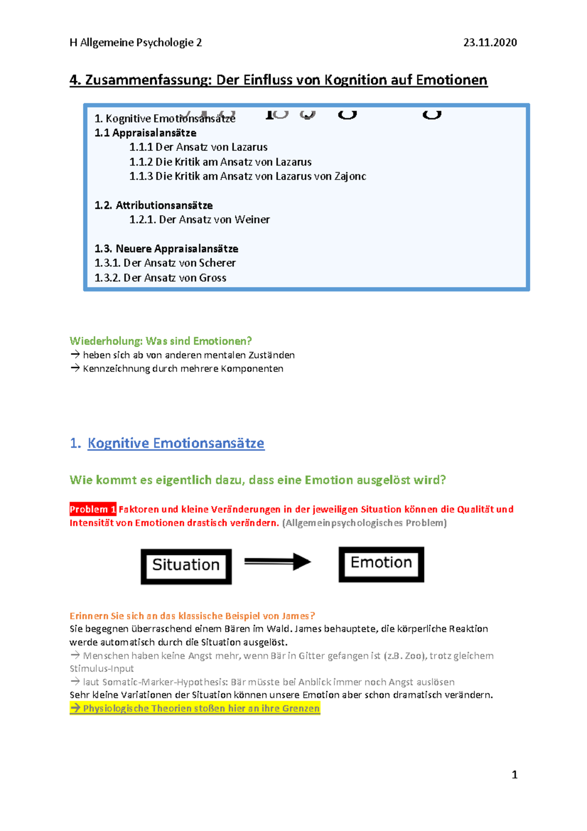 4.Zusammenfassung - Der Einfluss von Kognitionen auf Emotionen - 4 ...