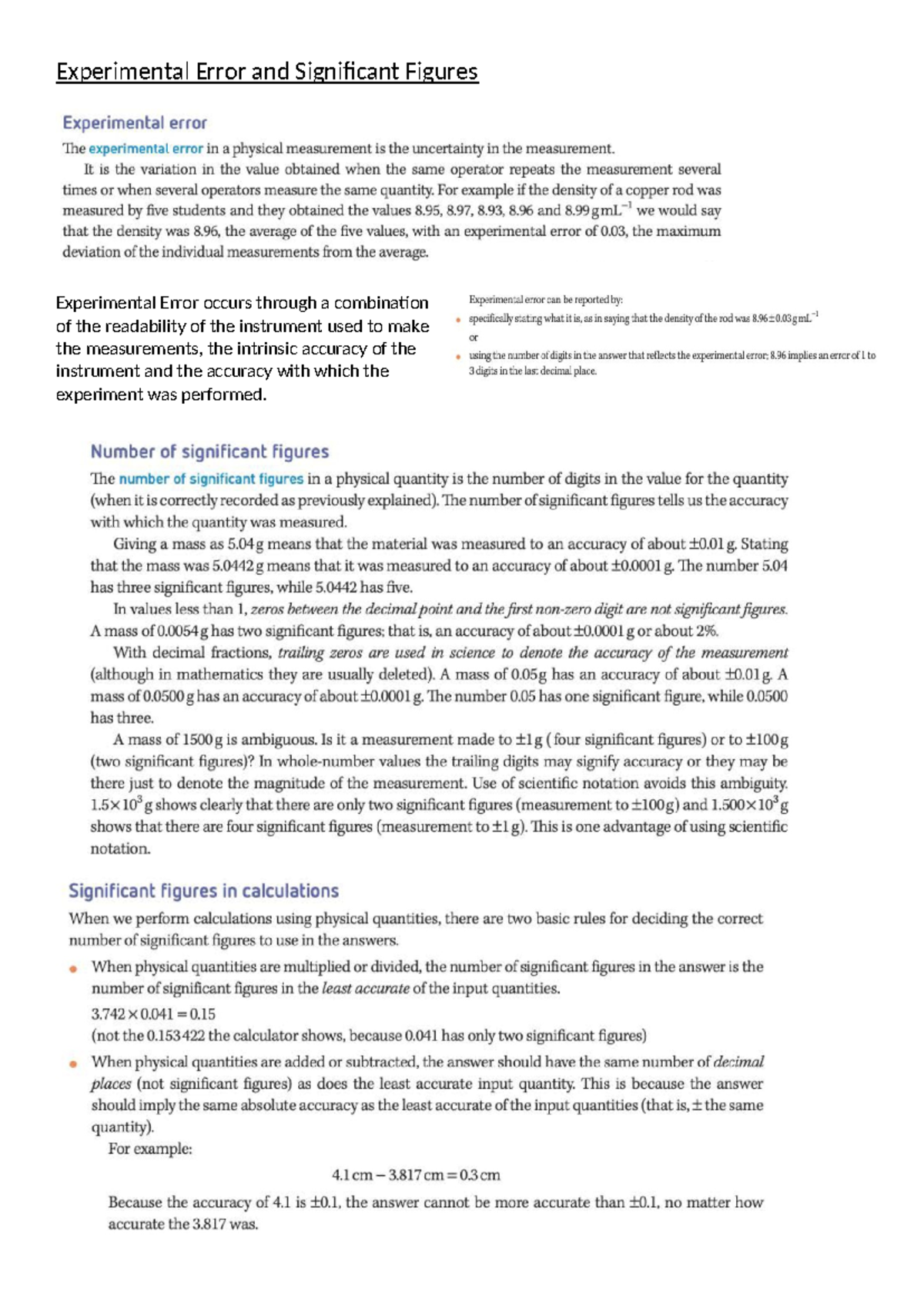 Experimental Error and Significant Figures - Experimental Error and ...