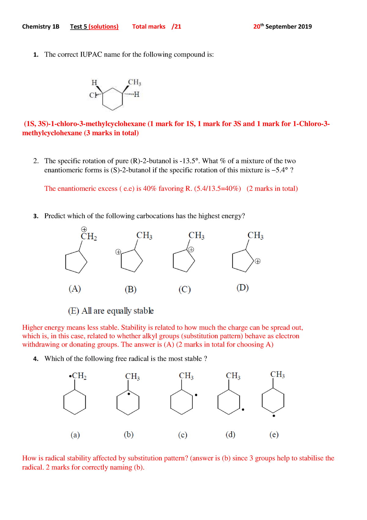 Chemistry 1B 2019 Test 5 Solutions - Chemistry 1B Test 5 (solutions ...