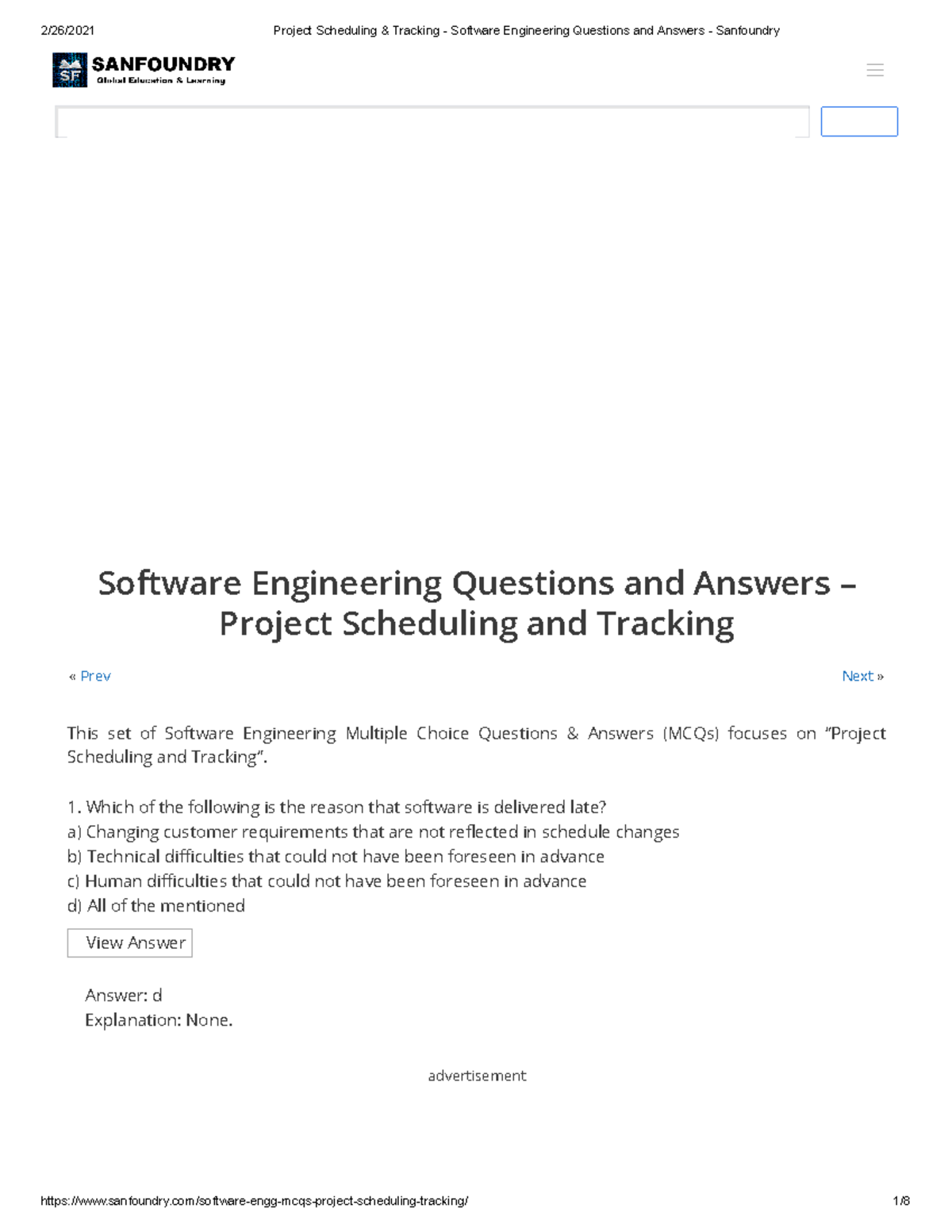 Project Scheduling & Tracking - Software Engineering Questions And ...