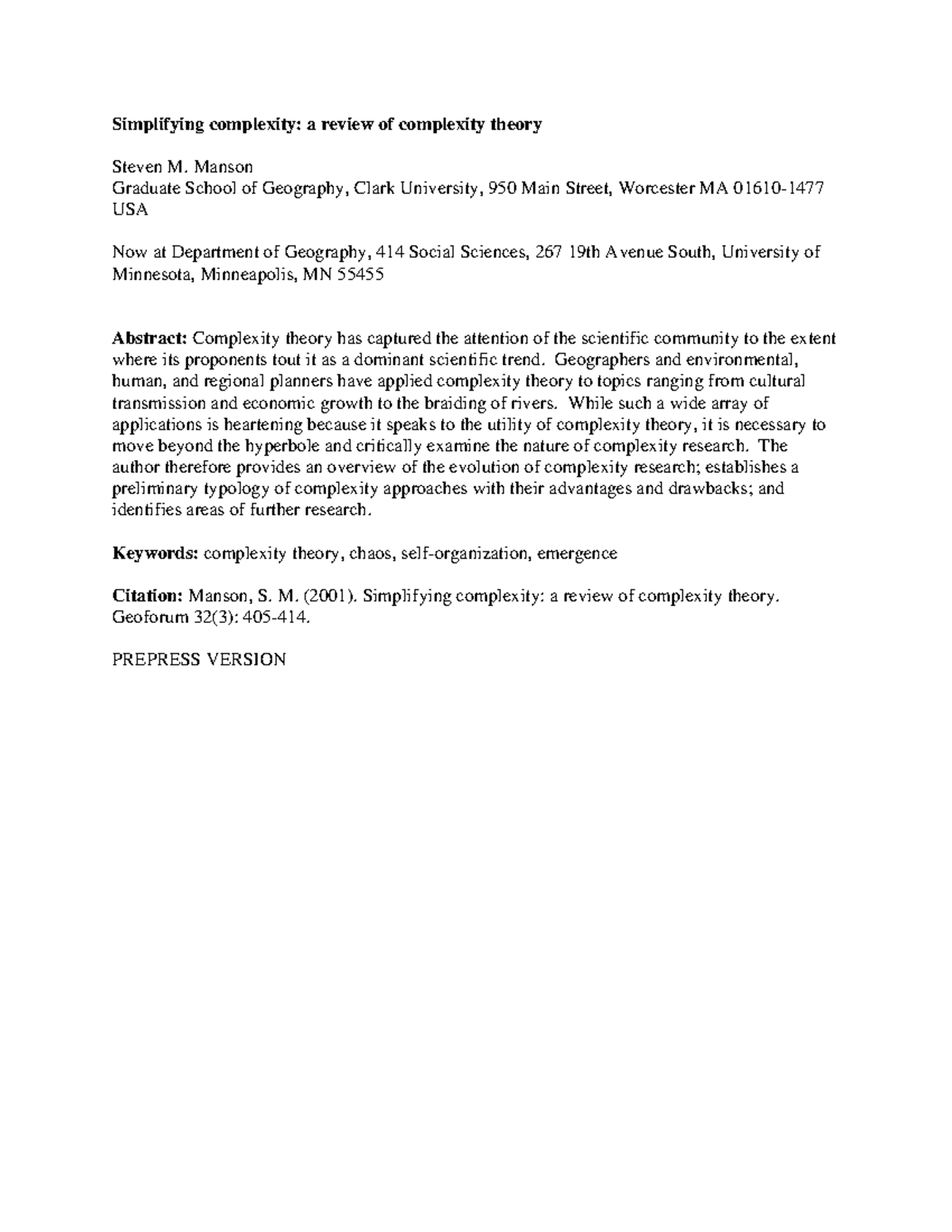 What is complexity DVA3703 - Simplifying complexity: a review of ...