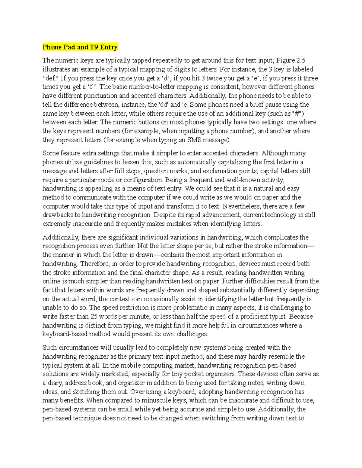 Phone Pad and T9 Entry illustrates an example of a typical mapping of