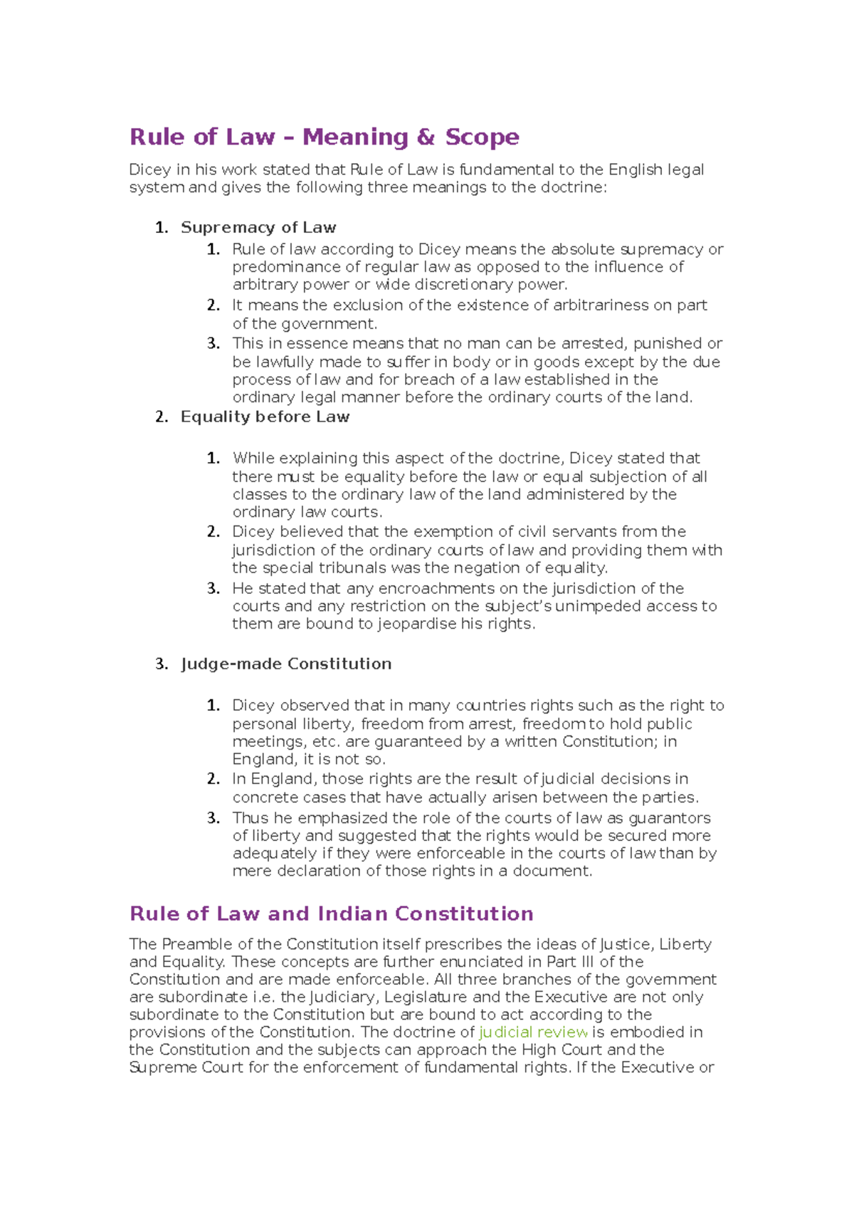 Rule of Law Meaning Rule of Law Meaning & Scope Dicey in his work