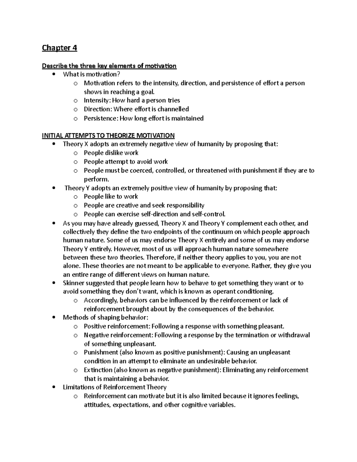 Key Elements of Motivation Theories - Studocu