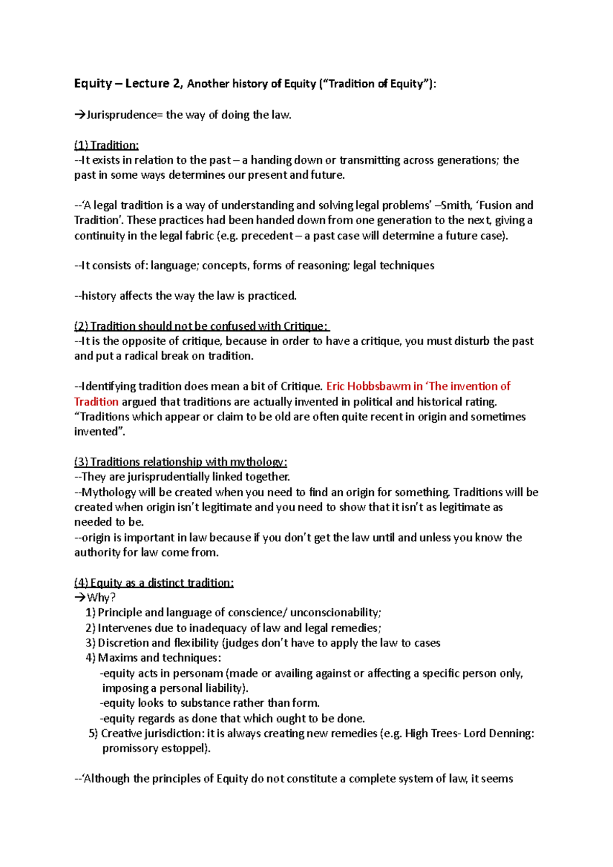 Equity – Lecture 2 - Equity Lecture 2, Another history of Equity of the ...