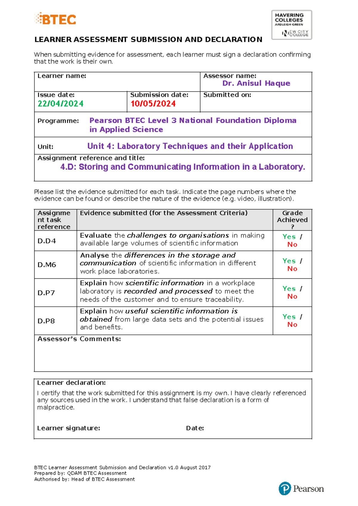 4.D-Assignment Brief 2023-24 (Authorised) - Laboratory Information ...