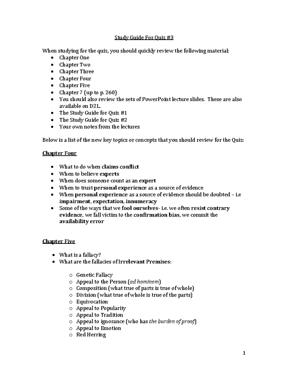 Study Guide SSH 105 - 1 Study Guide For Quiz # When studying for the ...