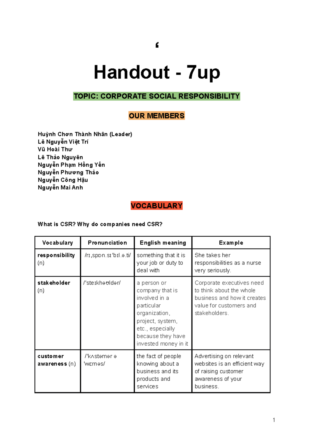 Handout-7up - A handout for English presentation - ‘ Handout - 7up ...