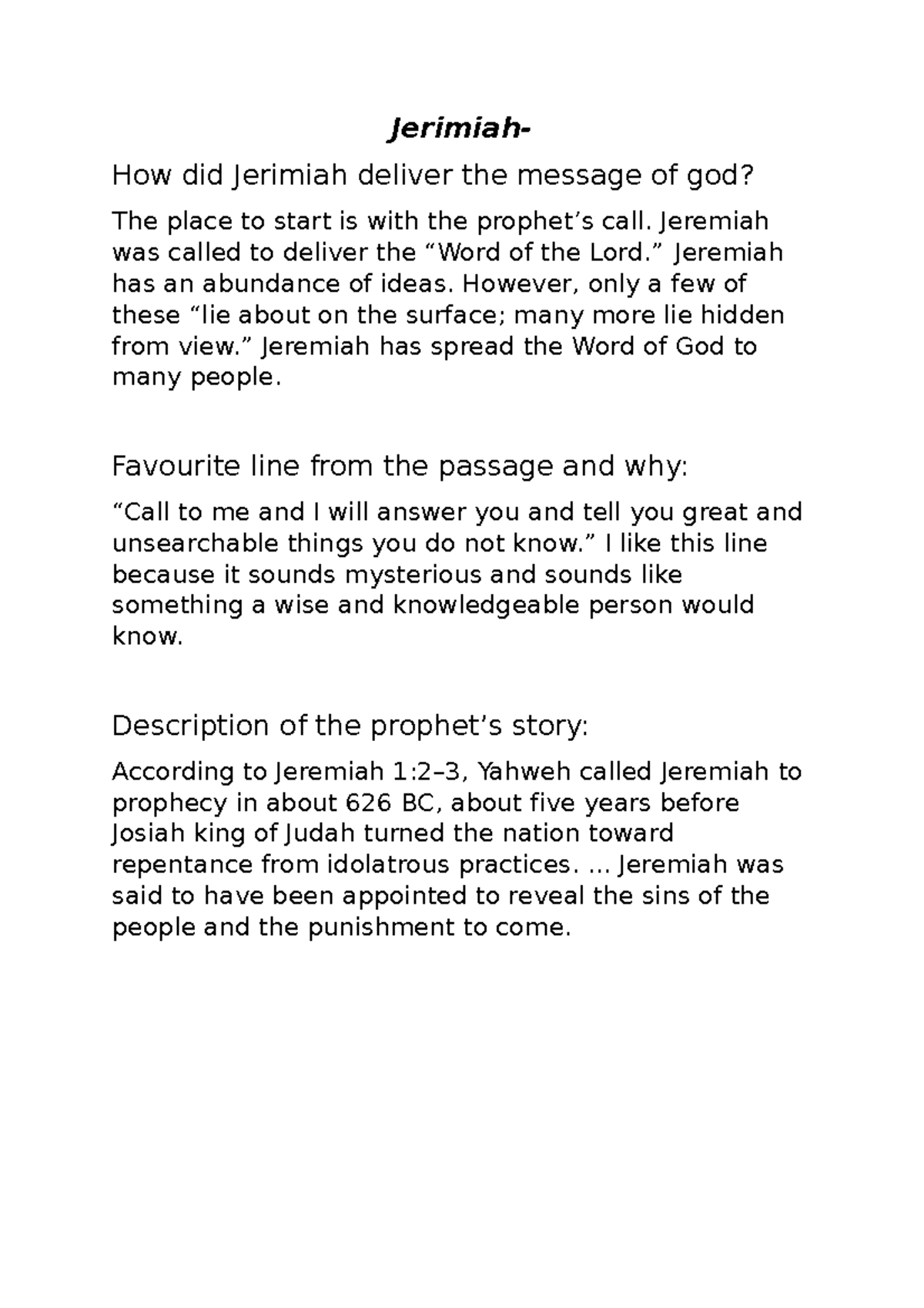 Jerimiah - religious ed - US-WORLD 32 - Harvard - Studocu