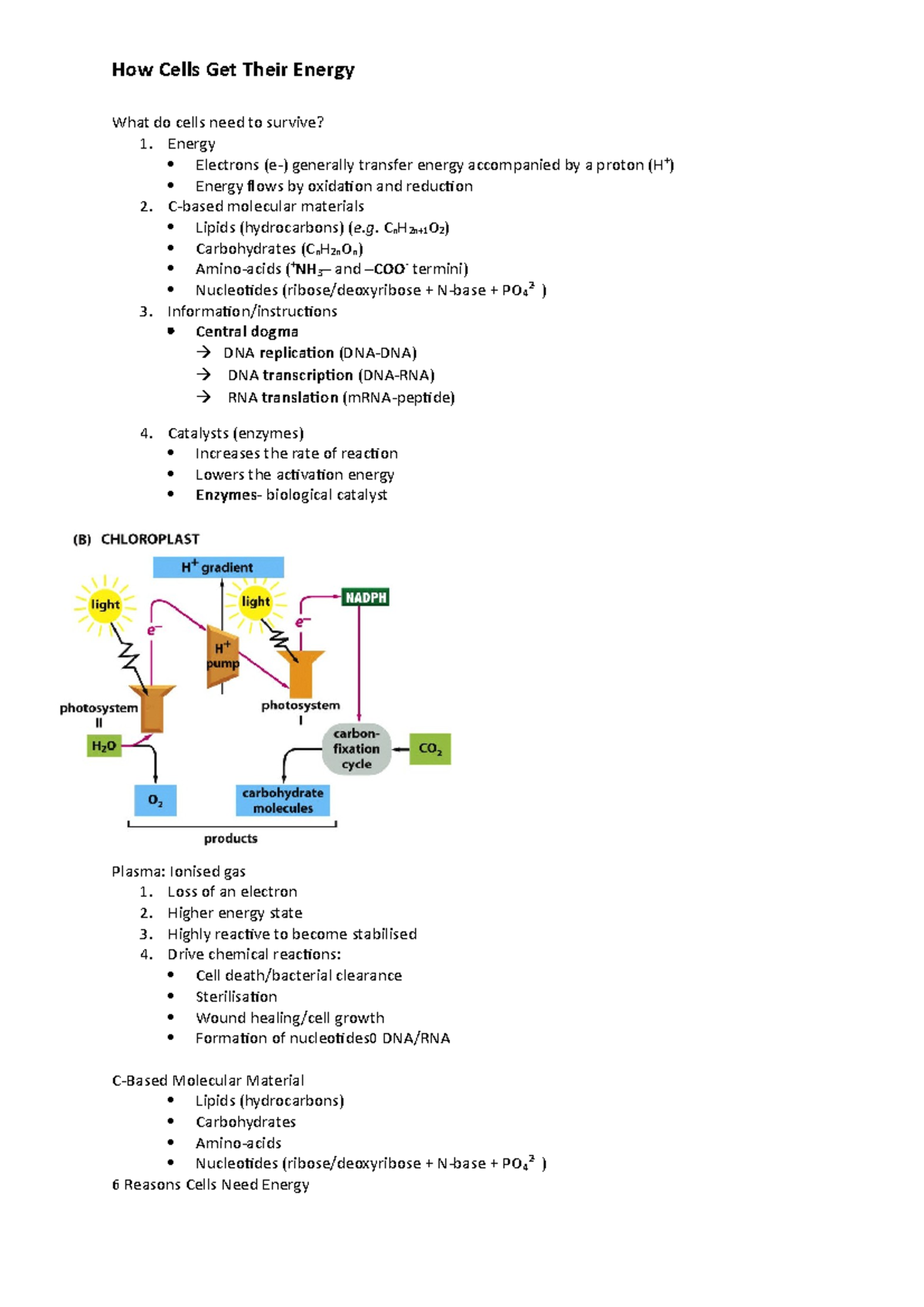 L13&14 How Cells Get Their Energy What do cells need to survive? 1