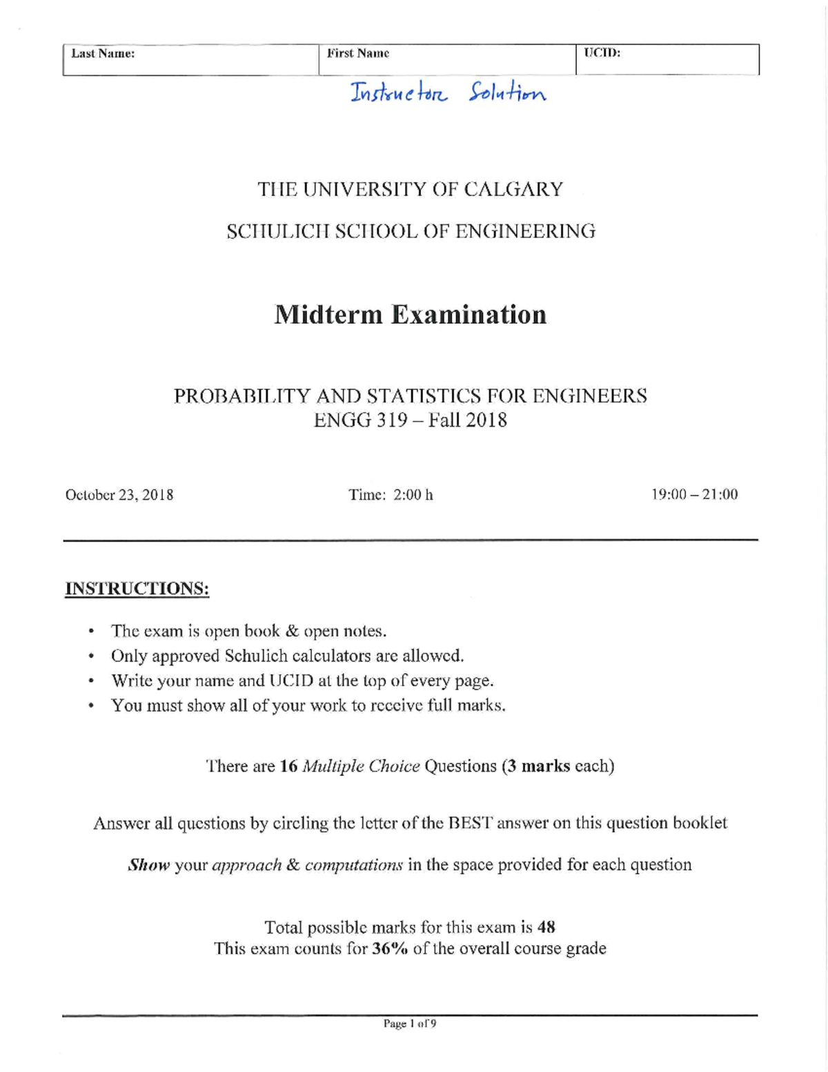 Midterm 23 October 2018, questions and answers - Last Name: First Name ...