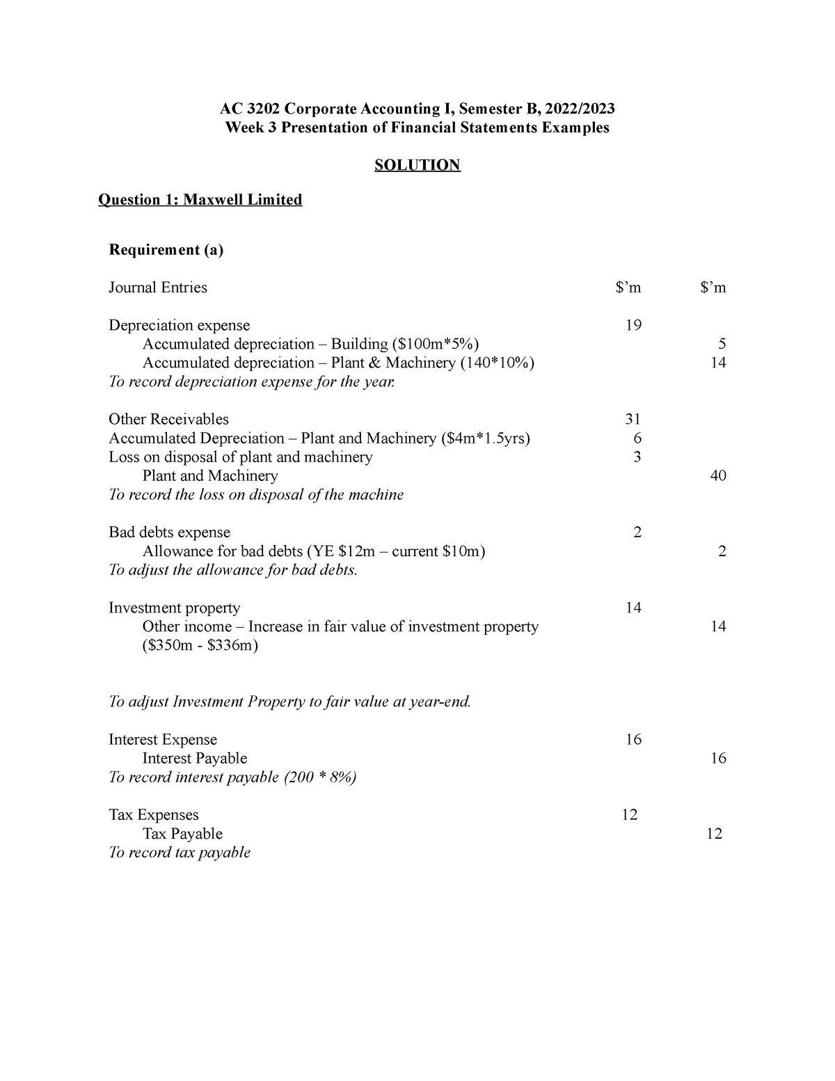 Lecture 3 Practice Solutions - AC 3202 Corporate Accounting I, Semester ...