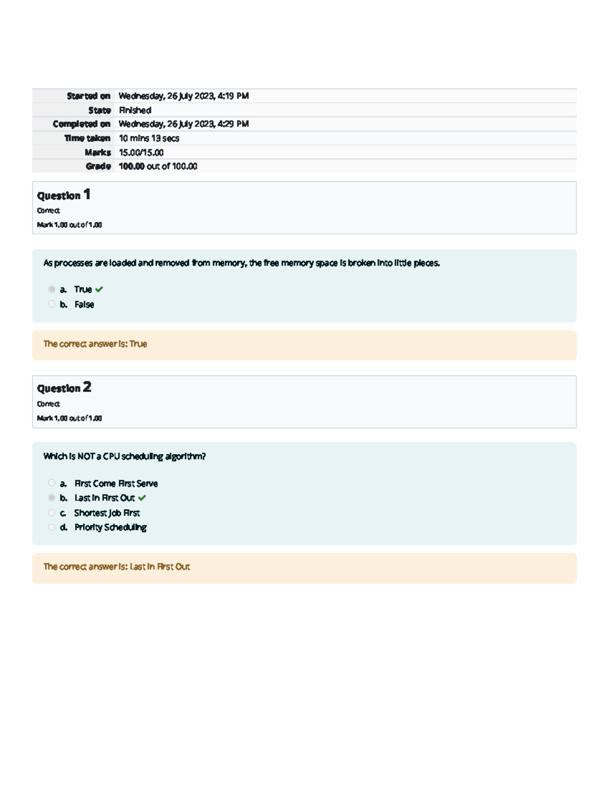 Graded Quiz Unit 6 Attempt Review - Started On Wednesday, 26 July 2023 ...