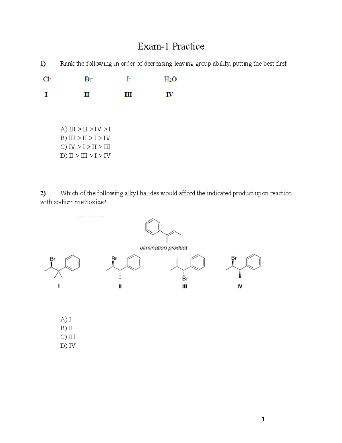 Exam-1 practice conceptual questions - Exam-1 Practice Rank the ...