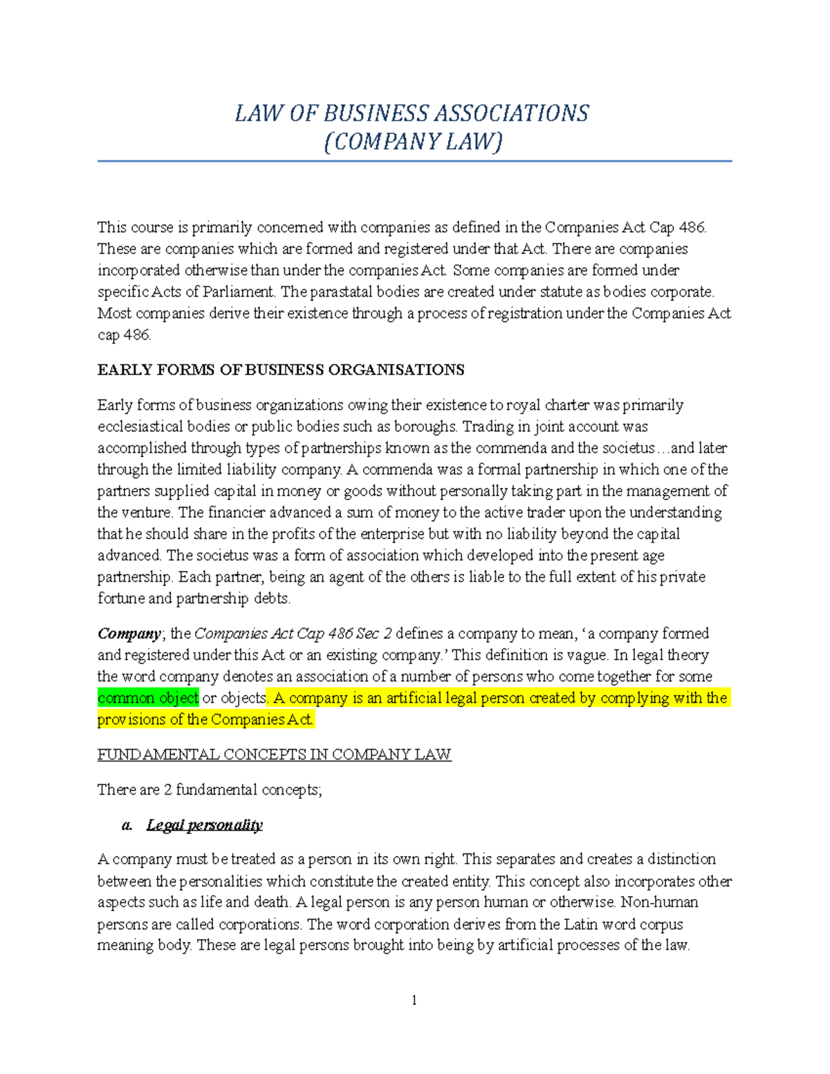 Company Law Notes For CPA, Click To Download - LAW OF BUSINESS ...