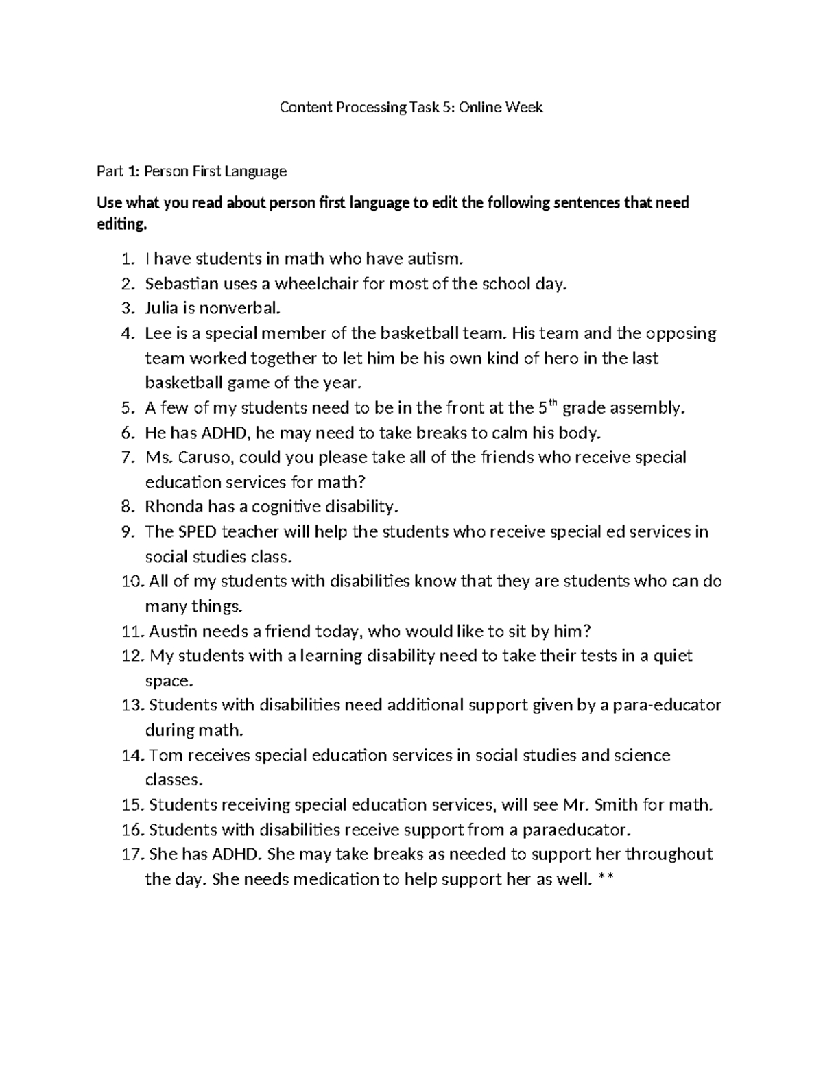 Week 5 CPT online work - Autobiography choice - Content Processing Task ...