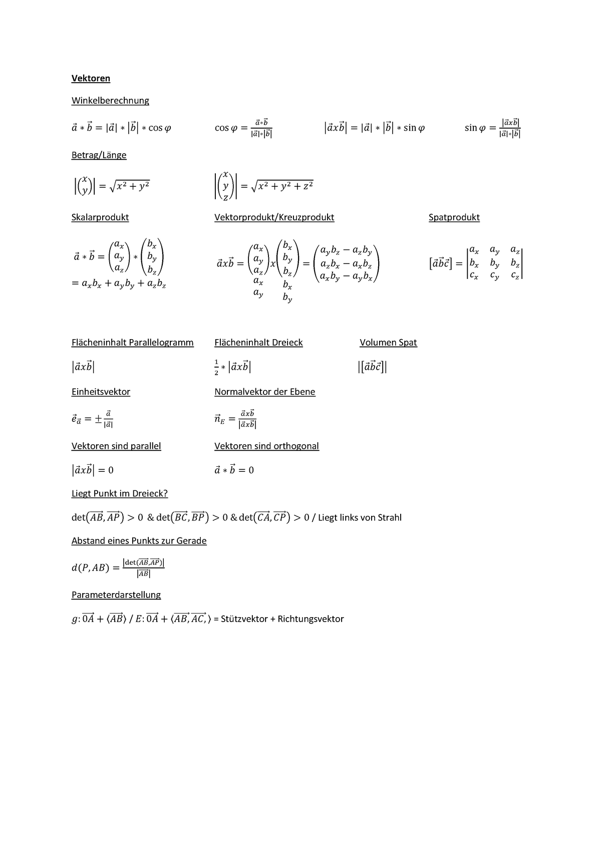 Formelsammlung Lineare Algebra Alternative Ver1 La Studocu