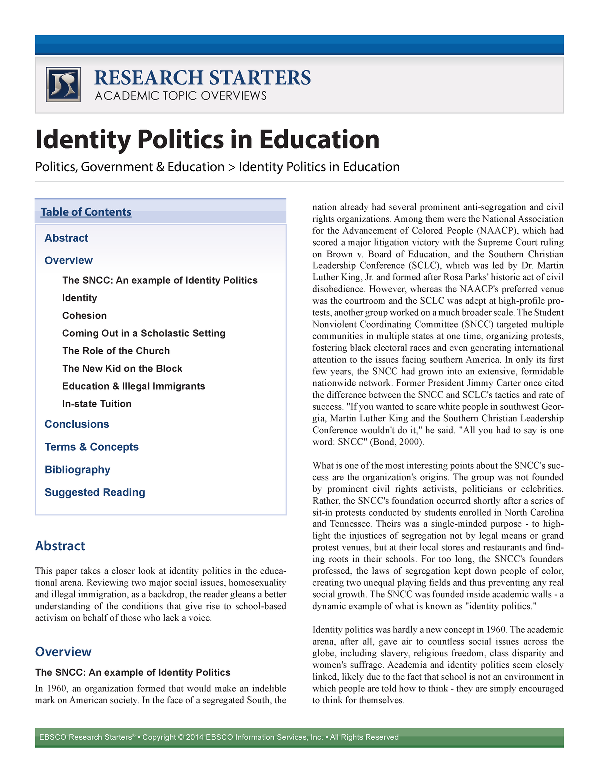 Identity Politics In Education - EBSCO Research Starters® • Copyright ...