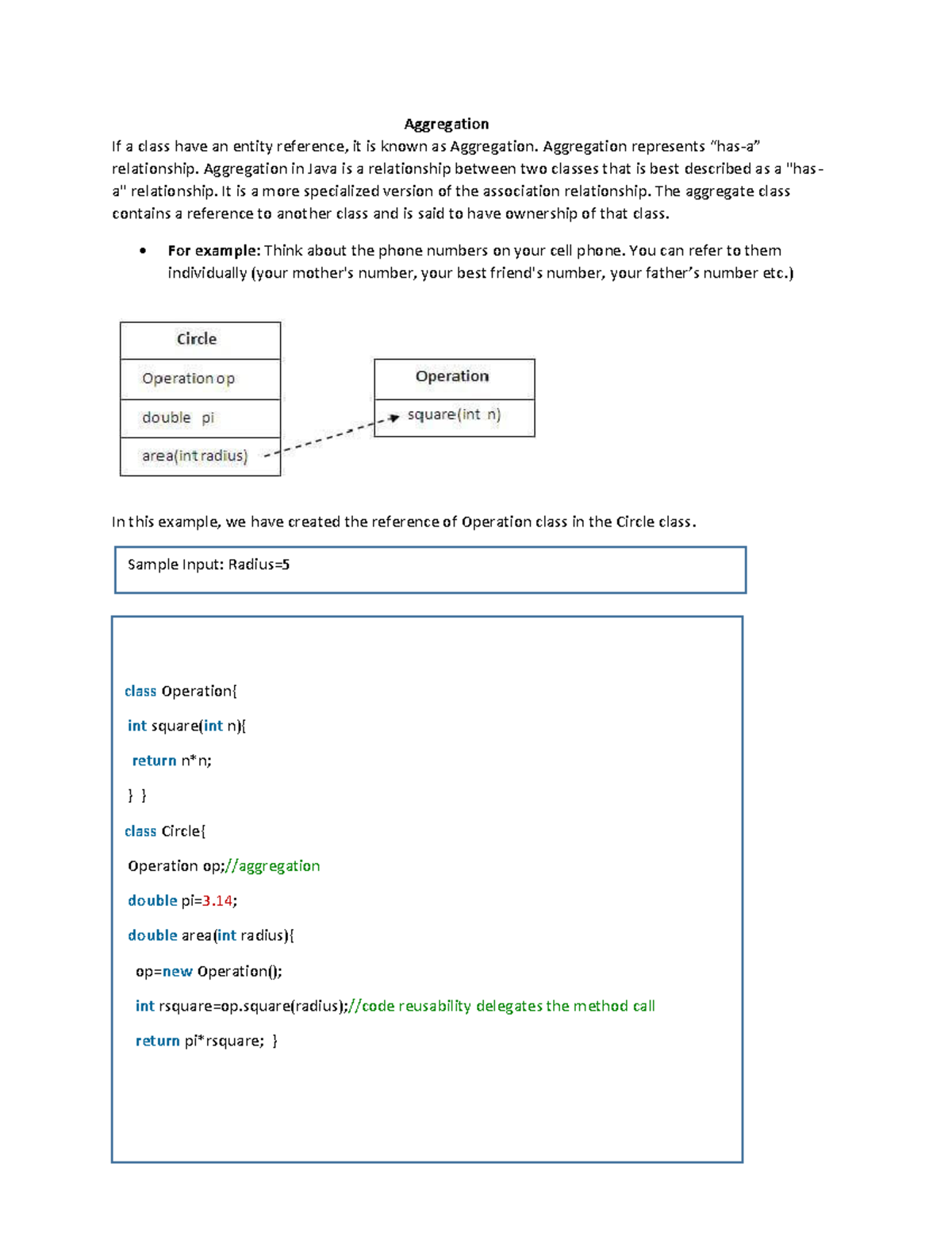 Aggrigation - program - Aggregation If a class have an entity reference ...