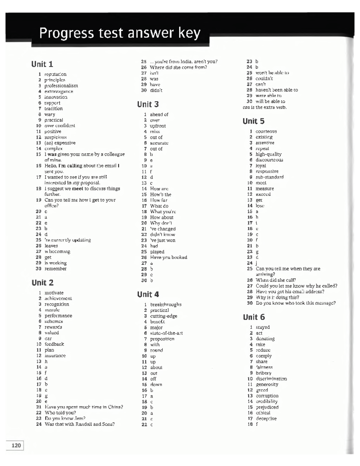 Test Answers dqdd Progress test answer key Unit 1 1 reputation 2