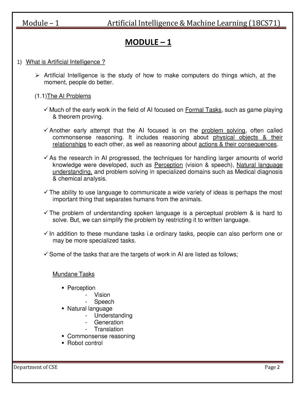 Module 1 Lecture Notes Aiml Department Of Cse Page 2 Module 1 1