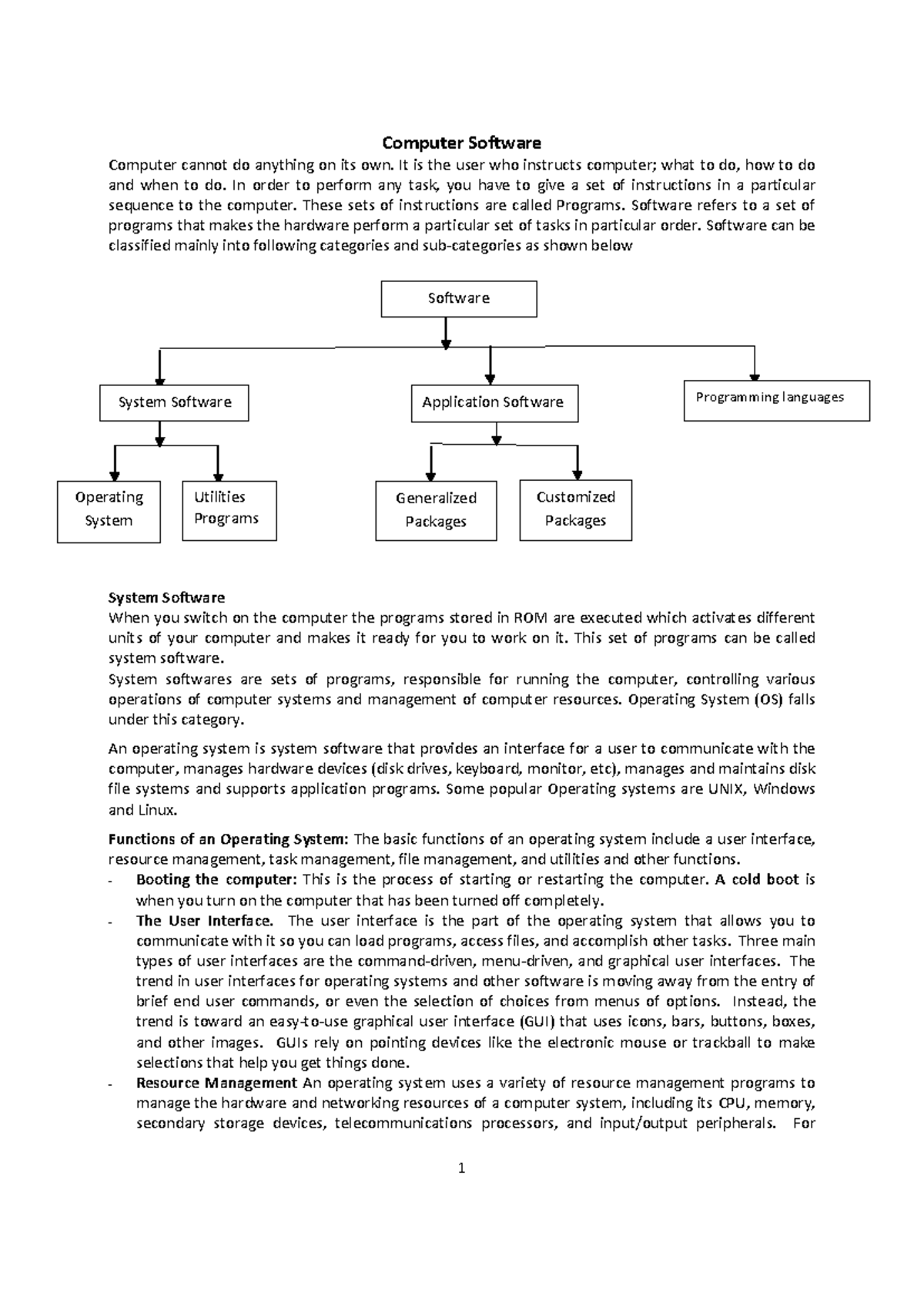 Computer Software - Notes - Computer Software Computer cannot do ...