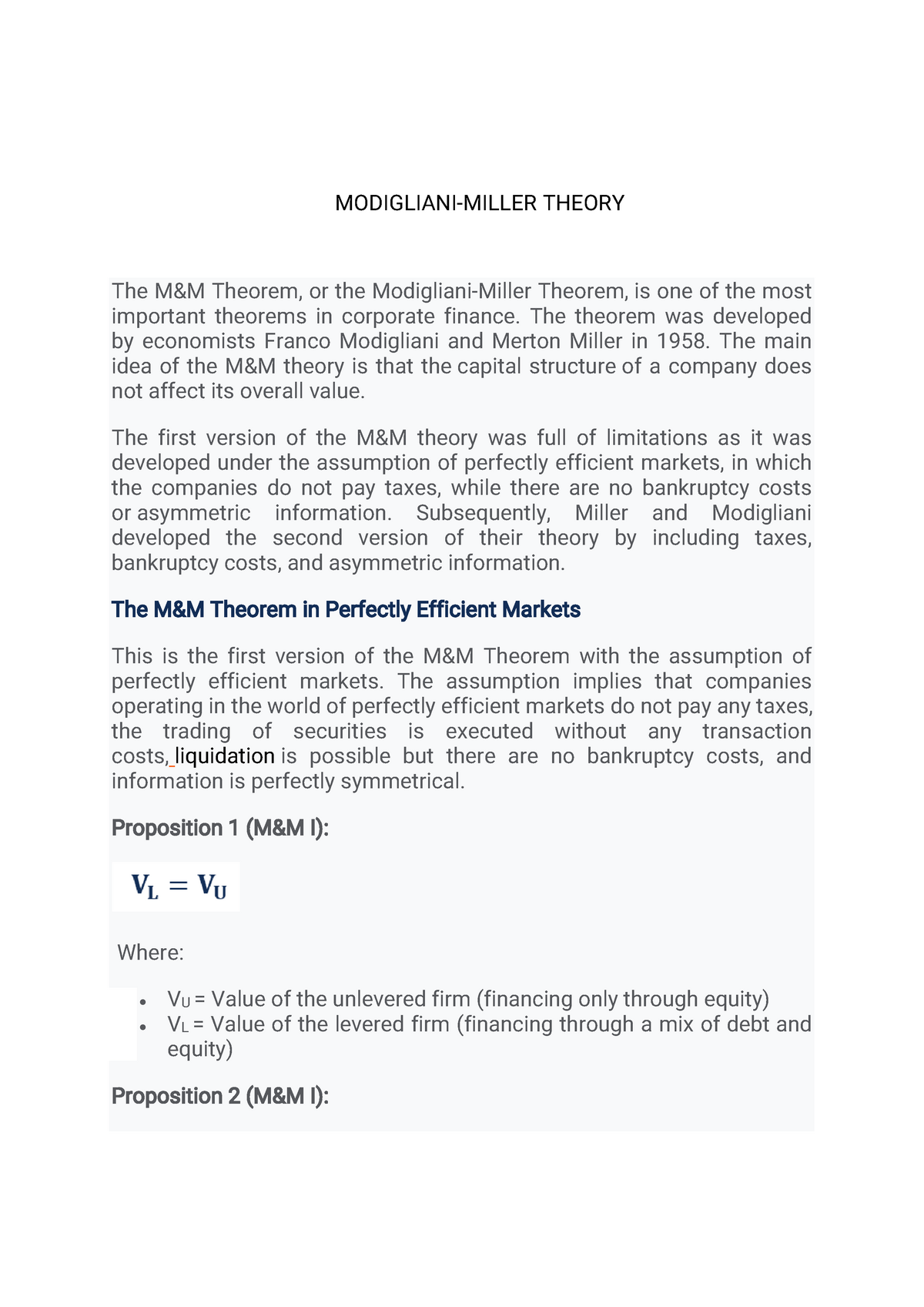 What Is the Modigliani-Miller (M&M) Theorem, and How Is It Used?