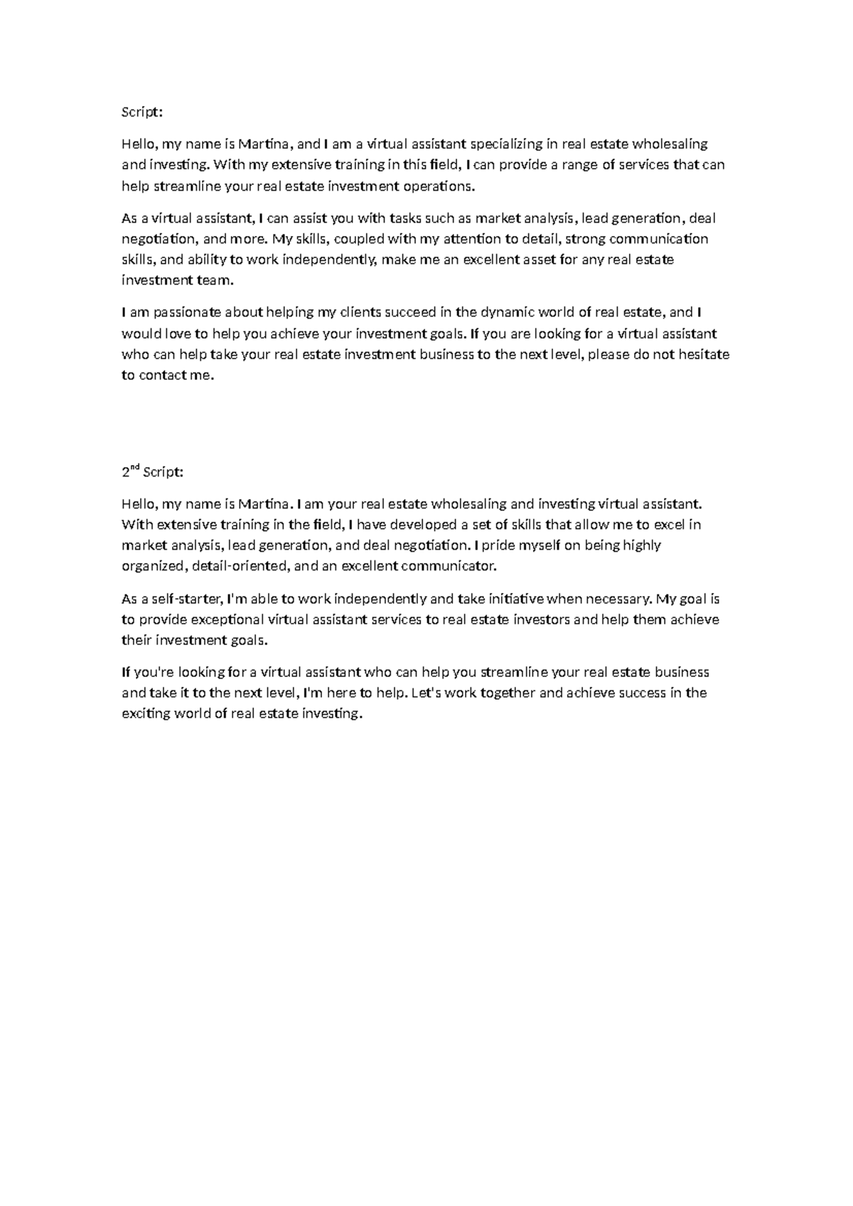 Script - rtge56gvu6ub578bni87 - Script: Hello, my name is Martina, and ...