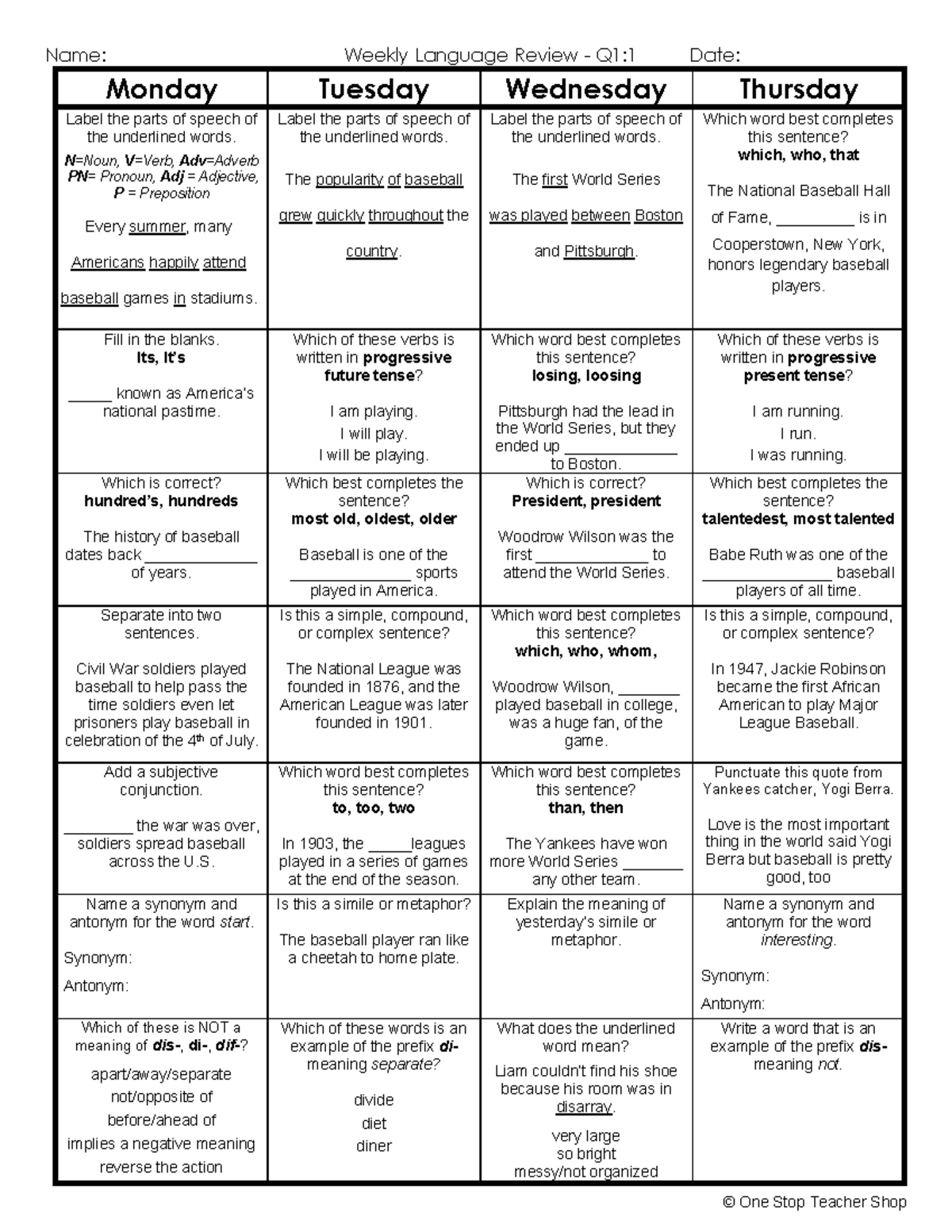 1 Lang Review Q1(Word Study dis, di, dif) If the pink gorilla eats