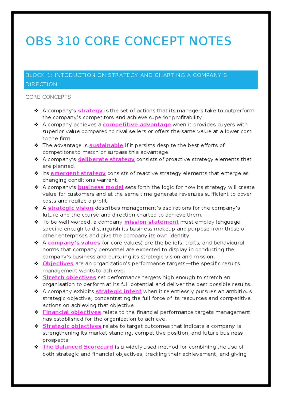 Obs 310 core concepts - Summary Business management - OBS 310 CORE ...