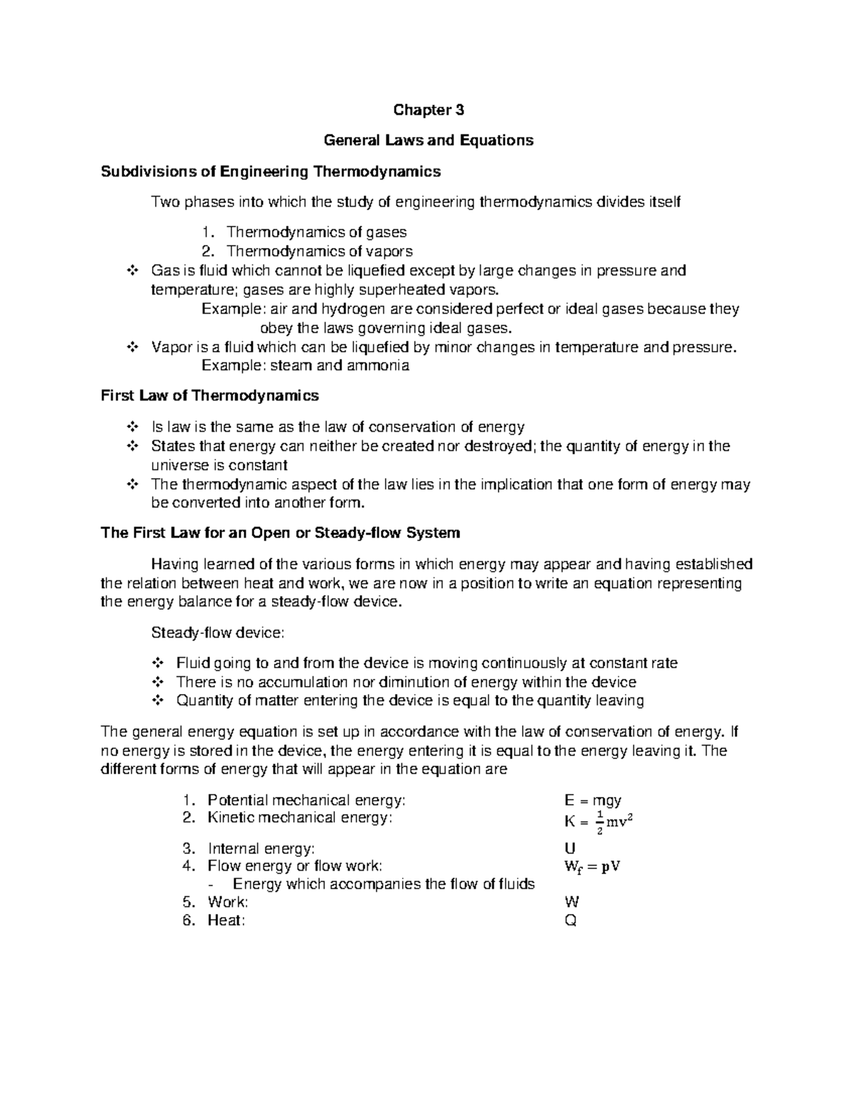 Thermodynamics 1 General Laws and Equations - Chapter 3 General Laws ...