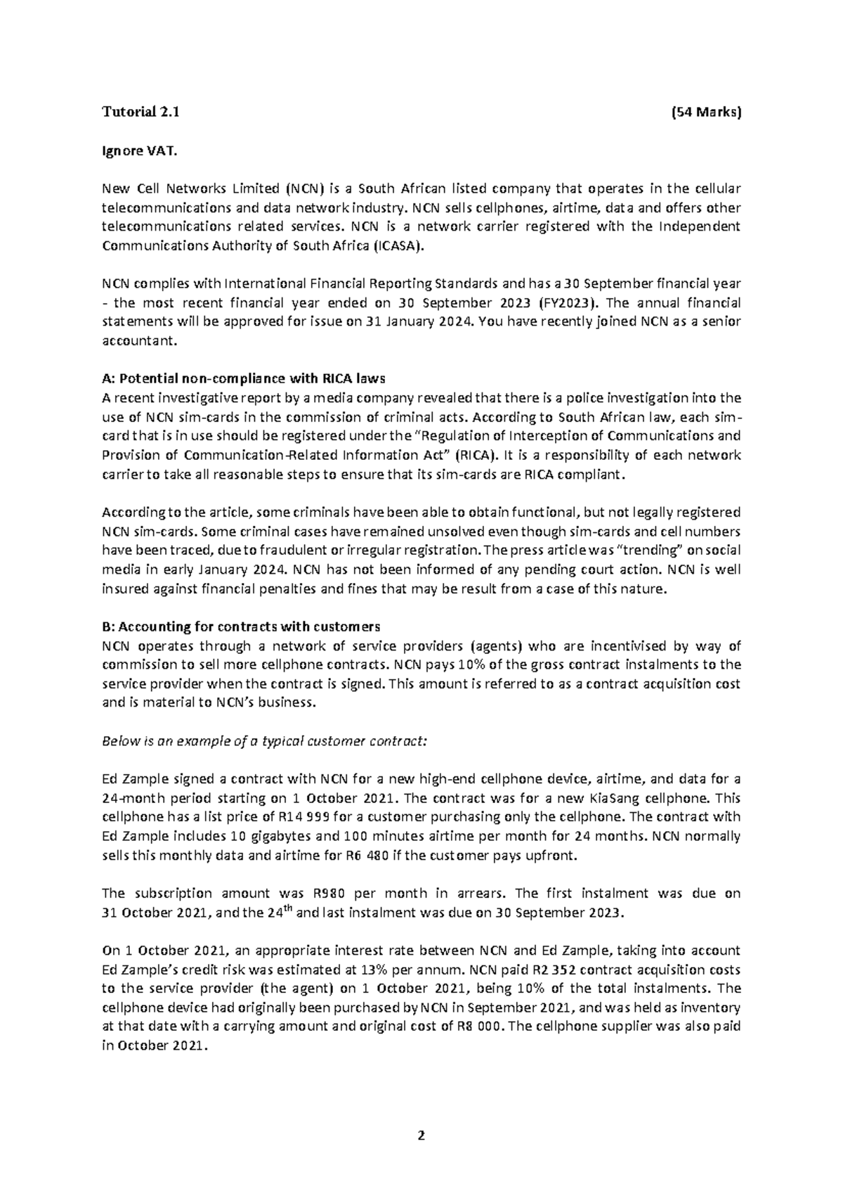 Tutorial+2 - 2 Tutorial 2 (54 Marks) Ignore VAT. New Cell Networks ...