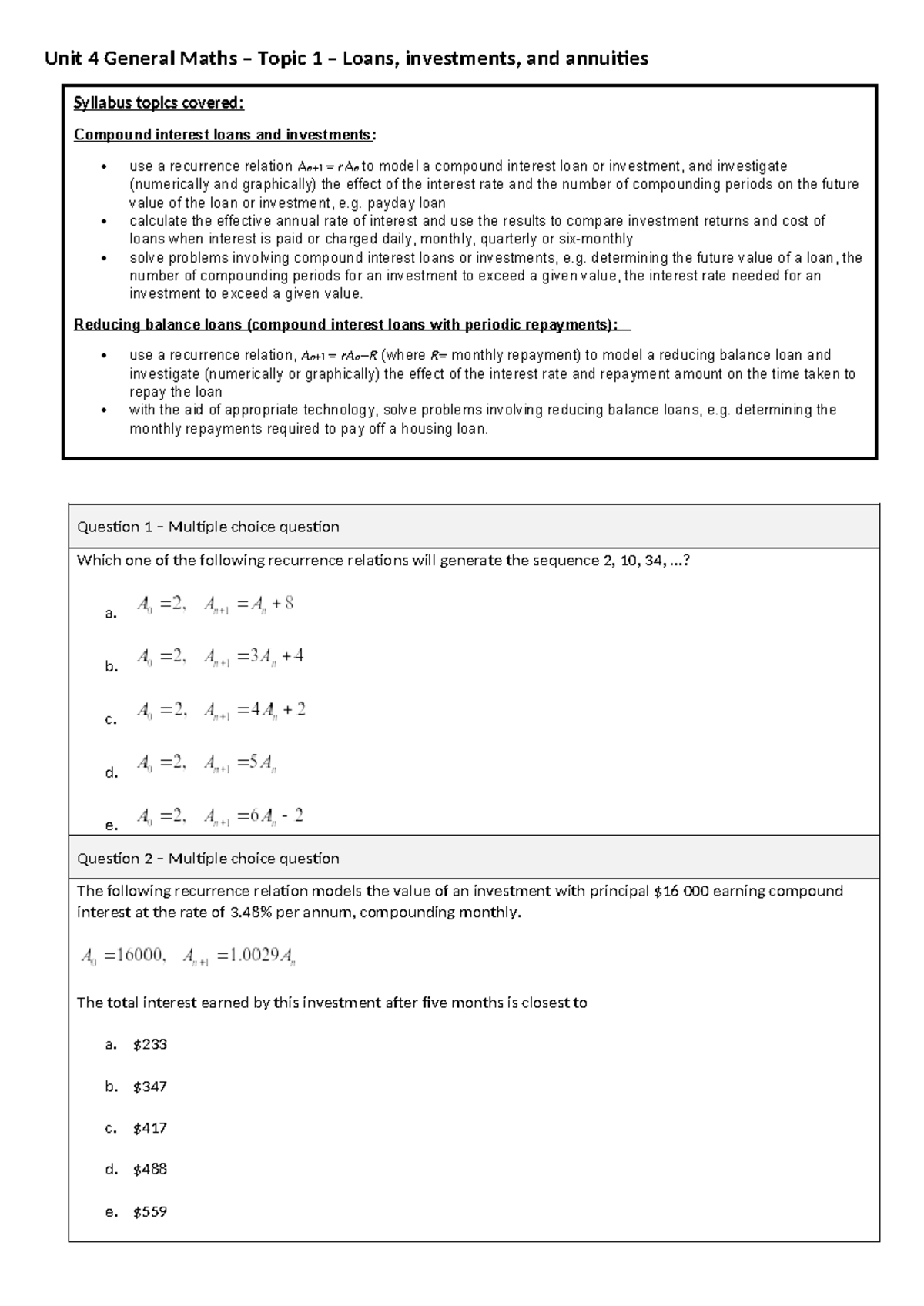Quiz 1 - chapters 7 & 8 - Math practice exam for IA3 - Unit 4 General ...