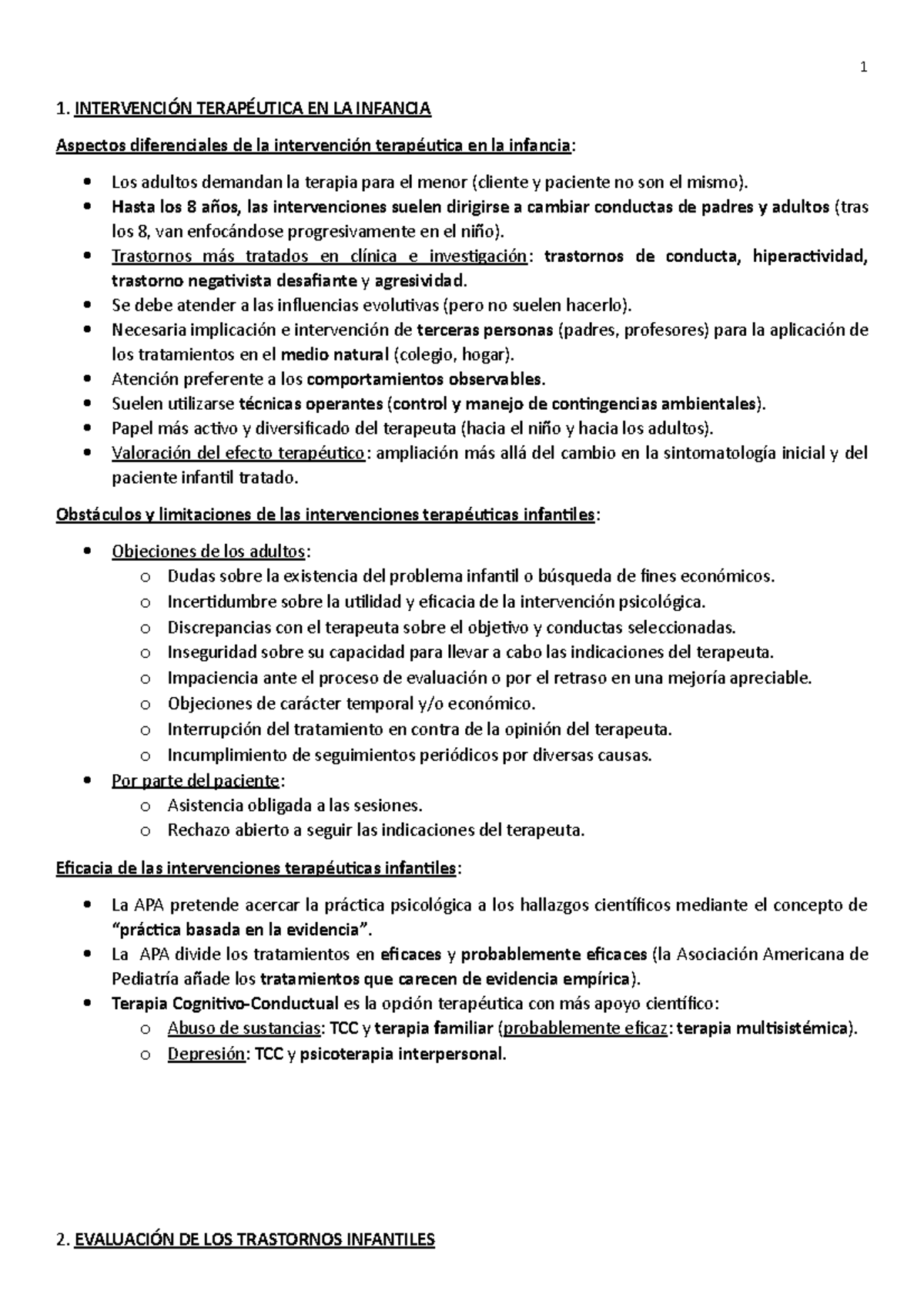 Terapia de conducta en la infancia - 1. INTERVENCIÓN TERAPÉUTICA EN LA ...