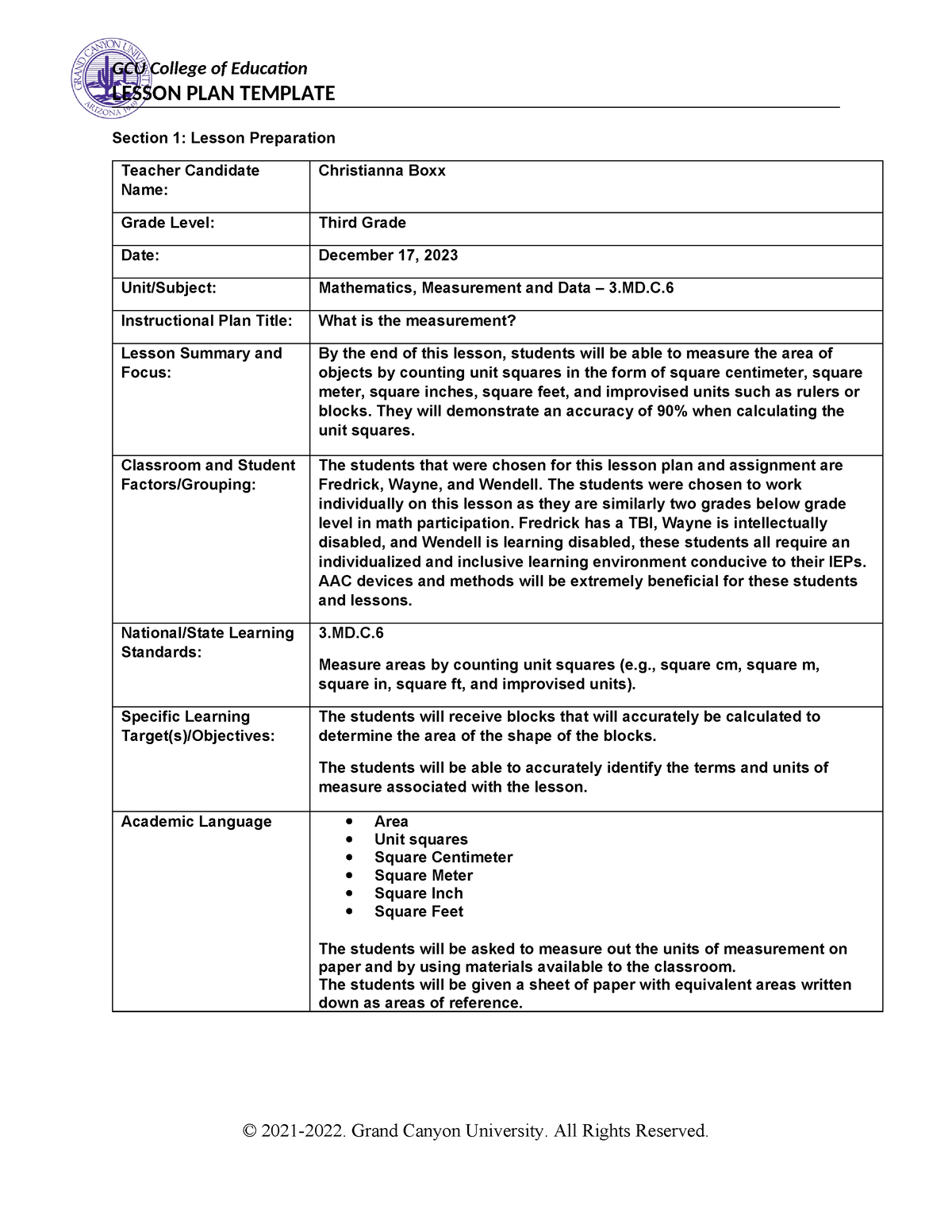 SPD-470 Math Lesson Plan - LESSON PLAN TEMPLATE Section 1: Lesson ...