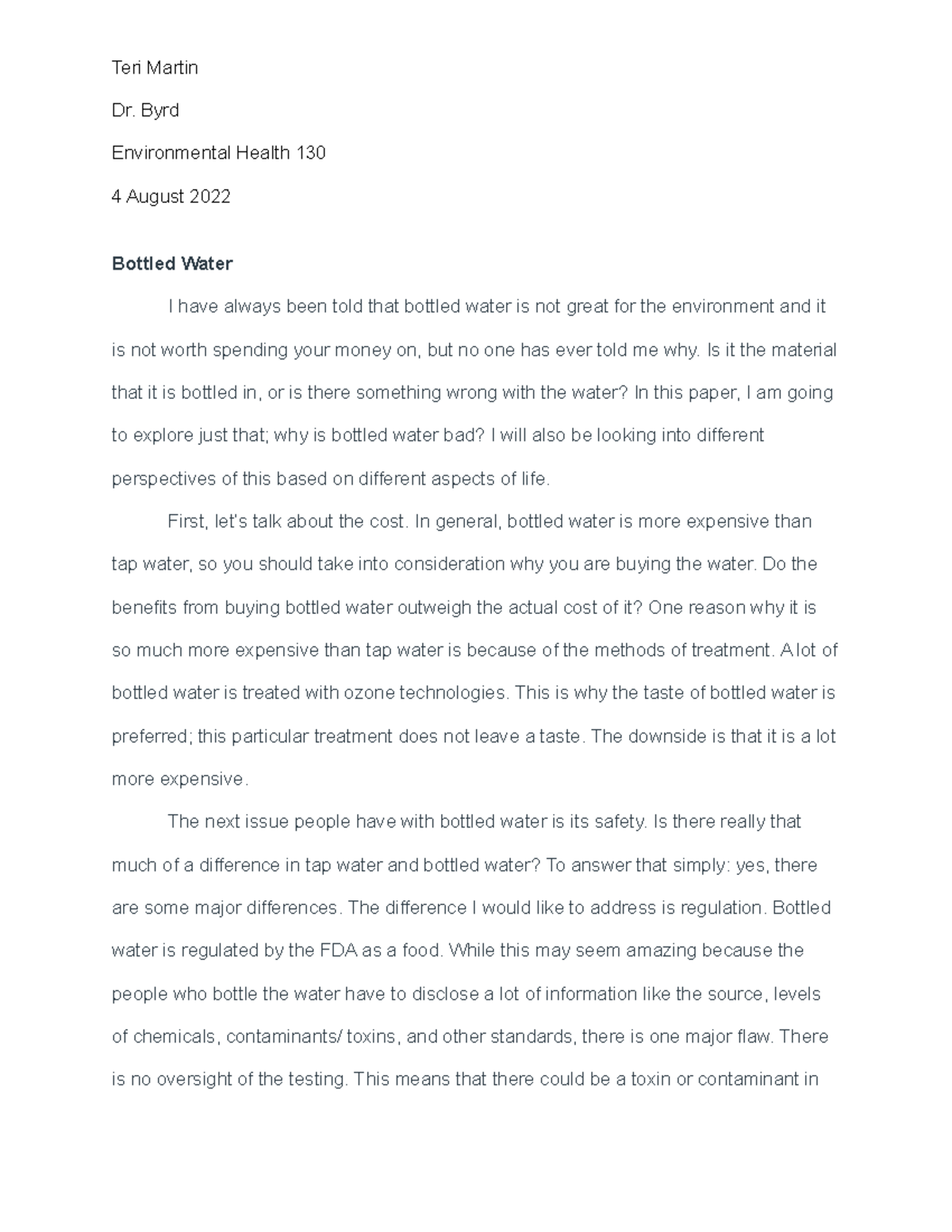 essay on bottled water