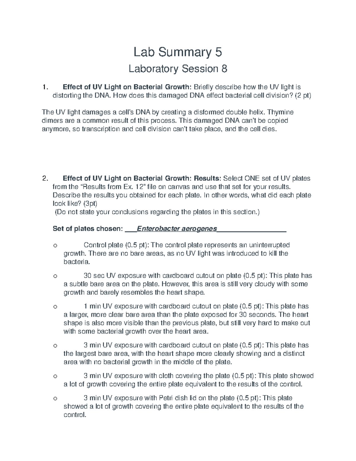 Lab Summary 5 - How does this damaged DNA effect bacterial cell ...